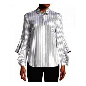 Kobi Halperin Size Small Black White Stripe Cotton Silk Flared Long Sleeve Shirt